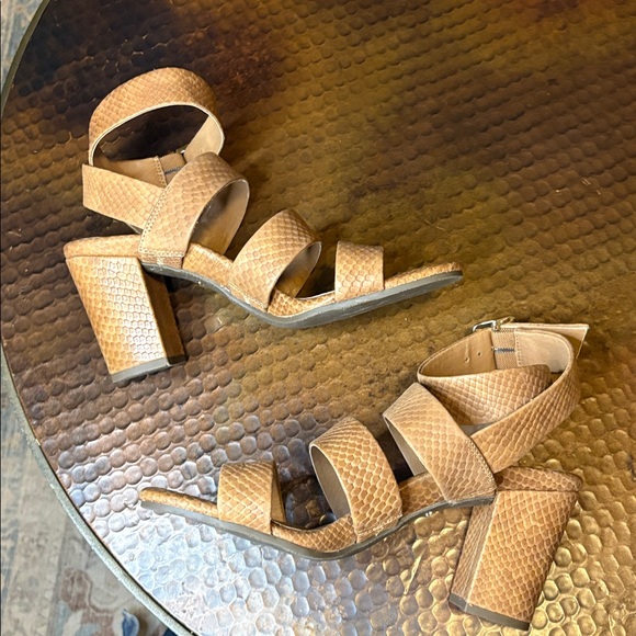 Vionic Tan Leather Strappy Stacked Block Heel Blaire Sandals Heels Size 8.5 - Picture 5 of 11